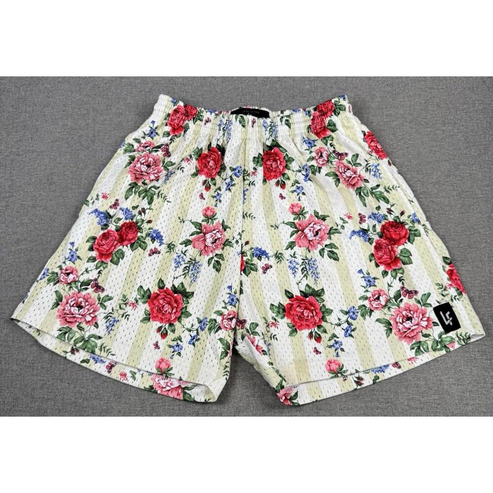 Lost Files LF Floral Mesh Shorts Cream Rose Print Mens Medium 2023
